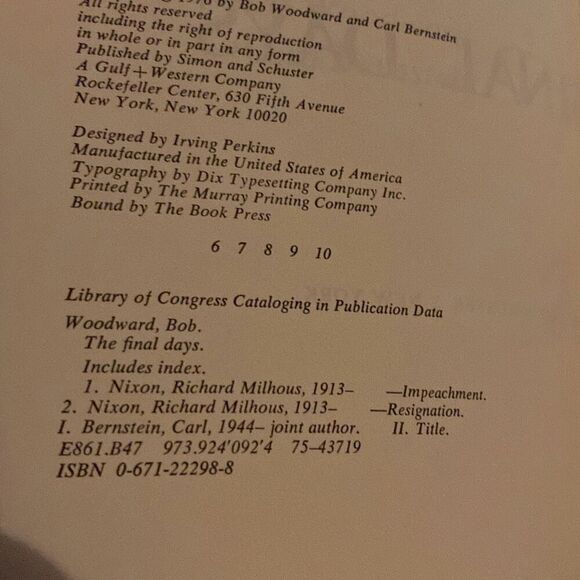 The Final Days Bob Woodward Carl Bernstein Hardcover Book Penguin Press - Picture 8 of 12
